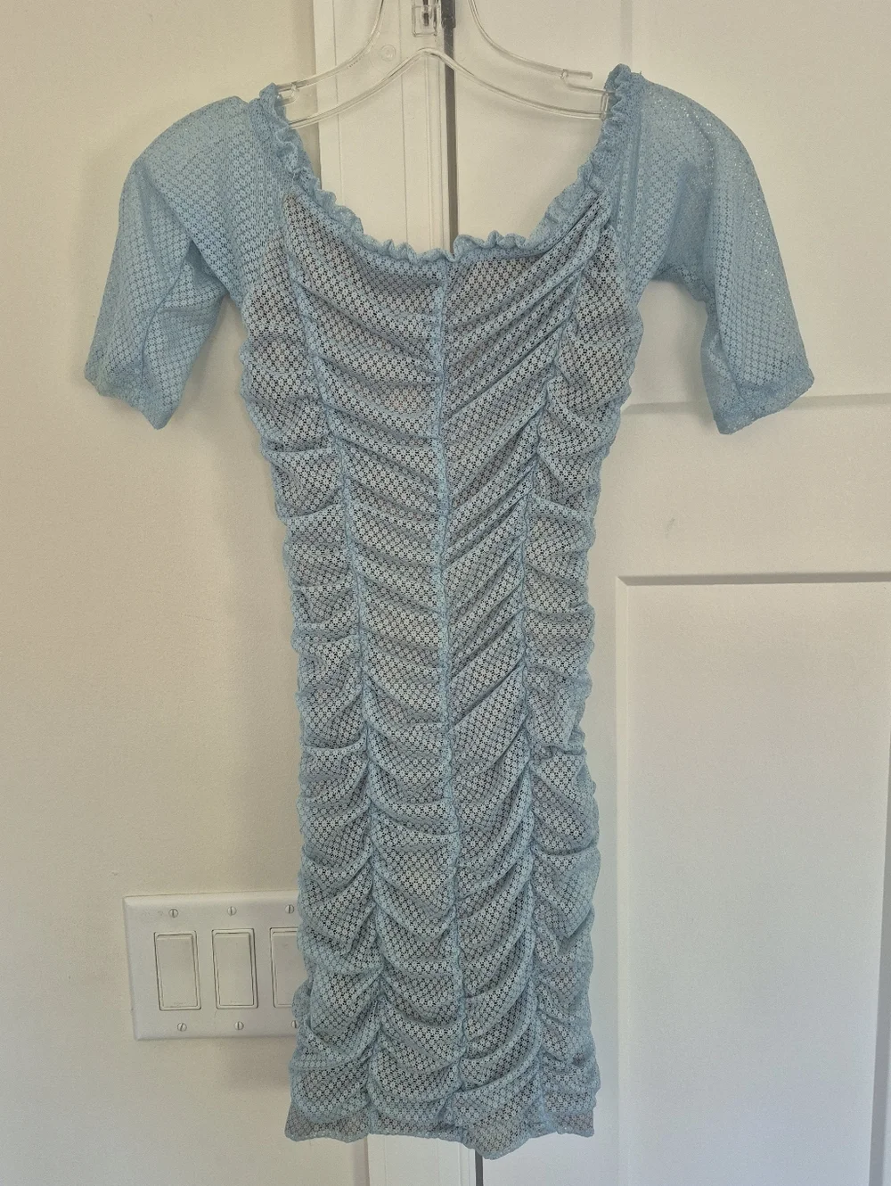 MAJORELLE Ava Dress Baby Blue Lace Up Ruched Mini Size XXS